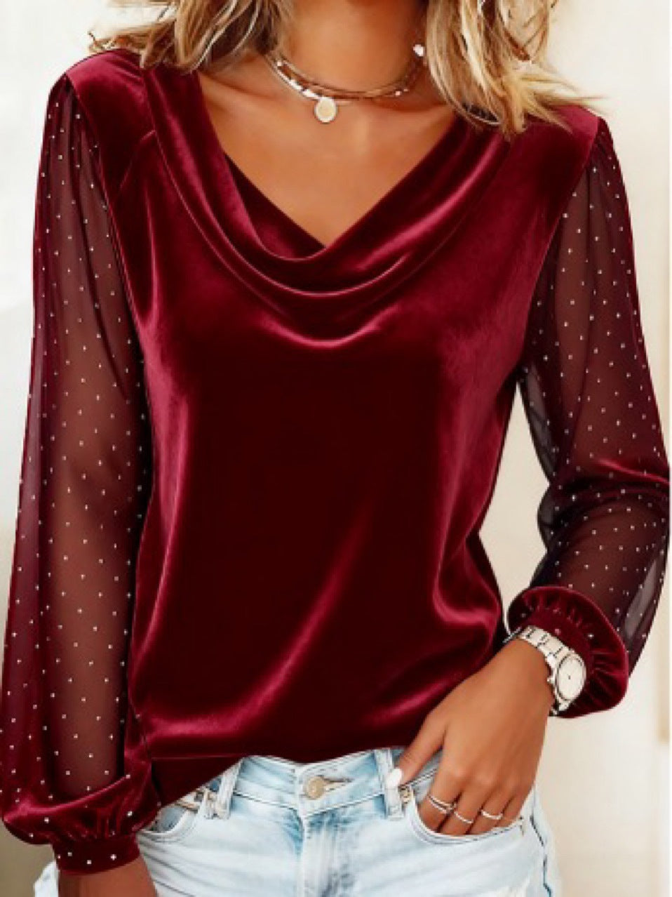 Lara | V-neck Velvet T-Shirt