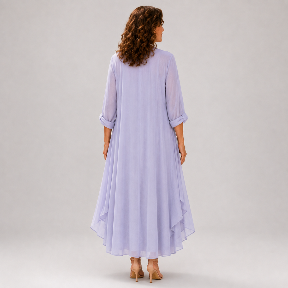Elena | Abito Elegante con Ricamo Floreale e Mantella Leggera