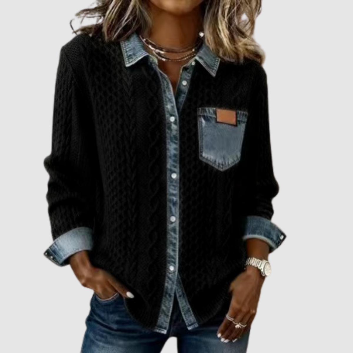 Tova | Denim patchwork a maglia