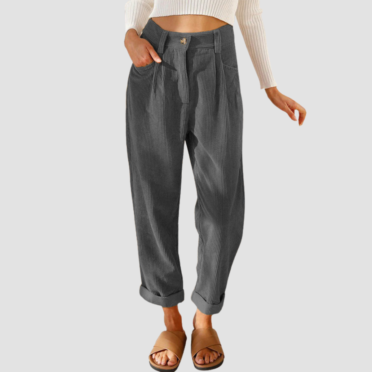 Nero | Pantaloni dritti in velluto a costine
