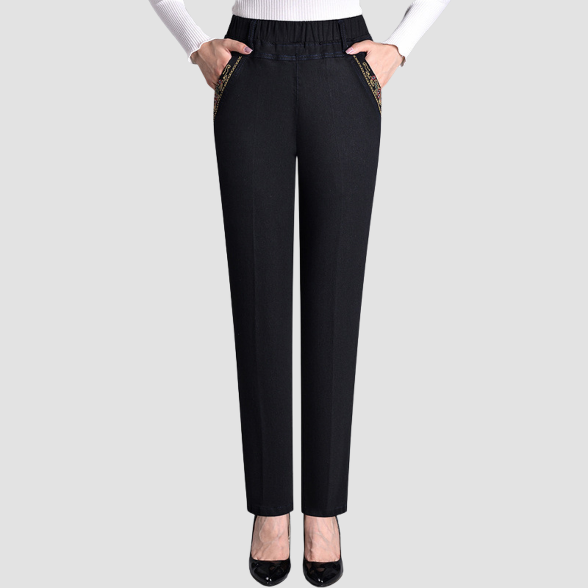 Noir | Jeans a vita alta a gamba dritta