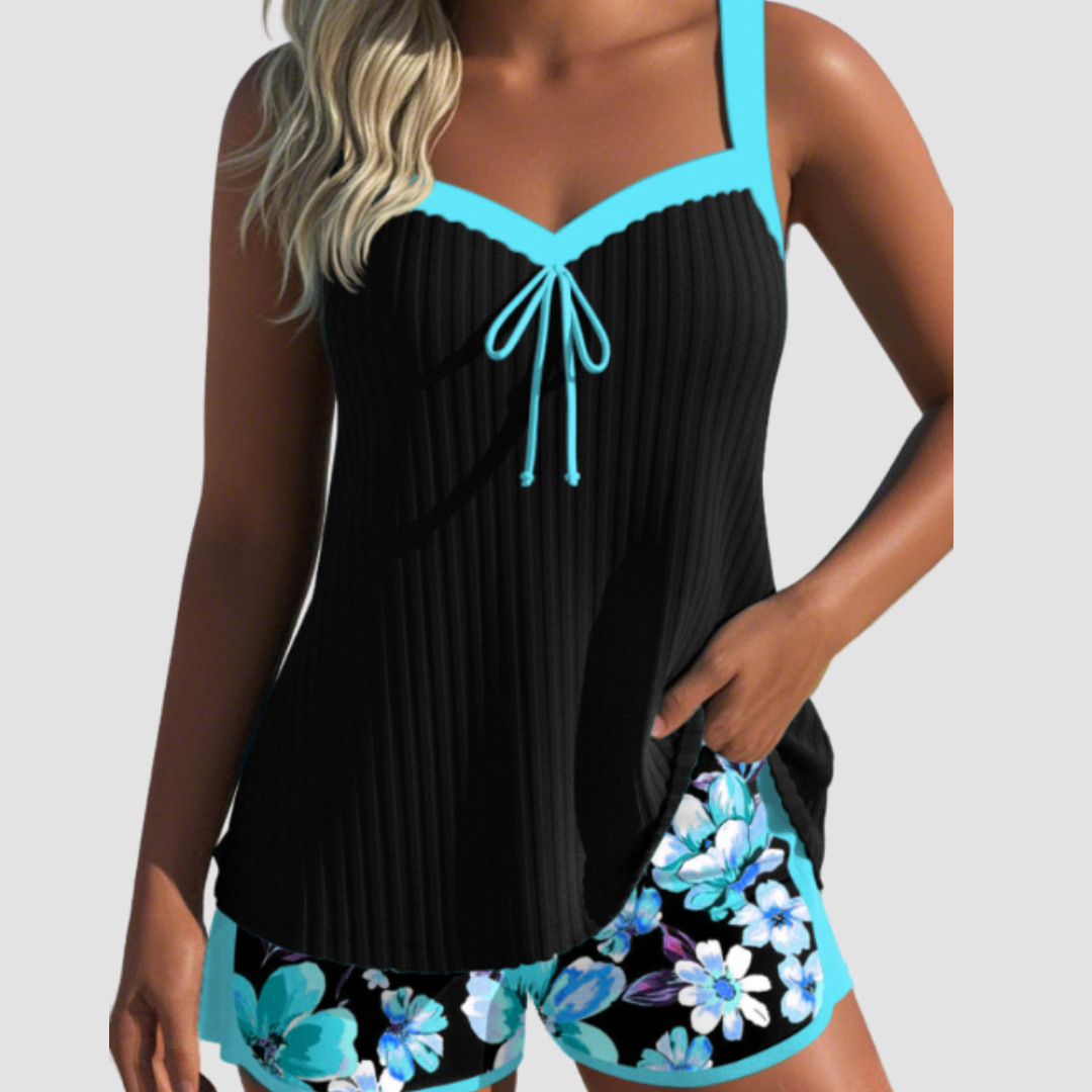 Carla | Costume da Bagno a Righe con Short da Spiaggia