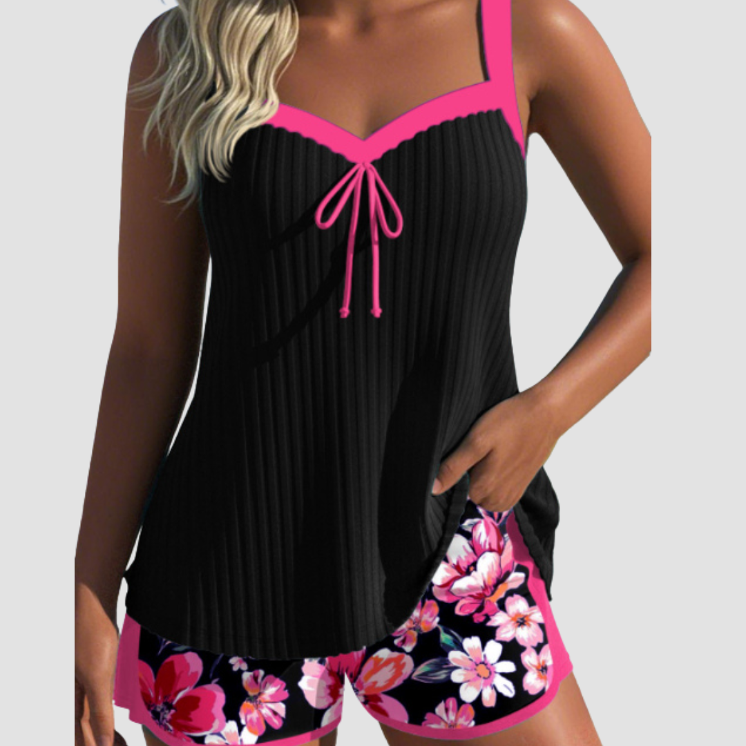 Carla | Costume da Bagno a Righe con Short da Spiaggia