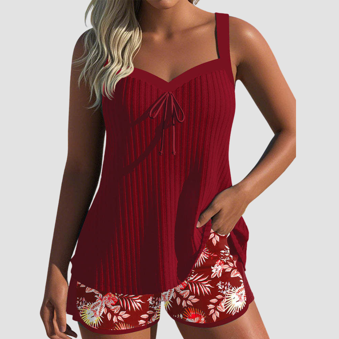 Carla | Costume da Bagno a Righe con Short da Spiaggia