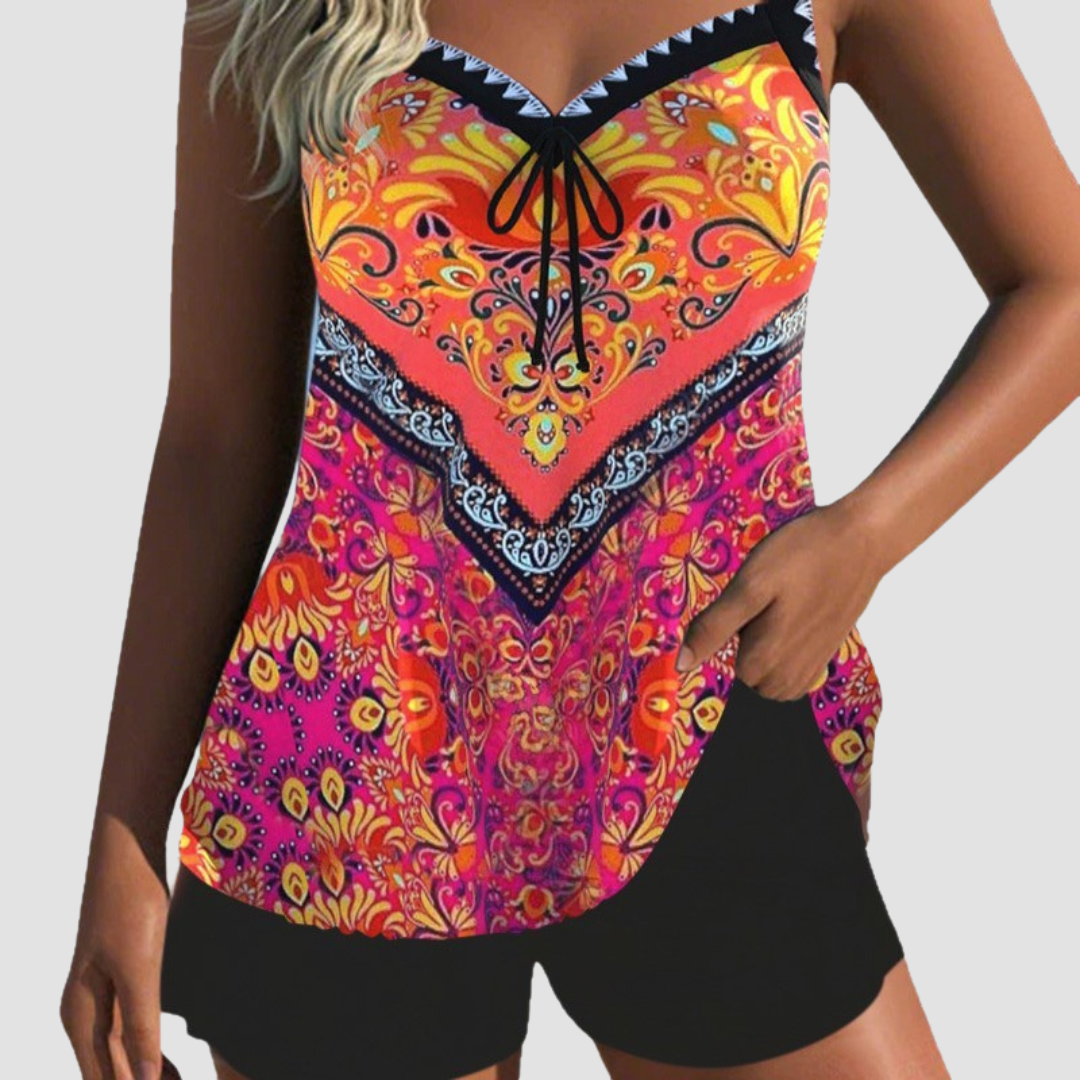 Carla | Costume da Bagno a Righe con Short da Spiaggia