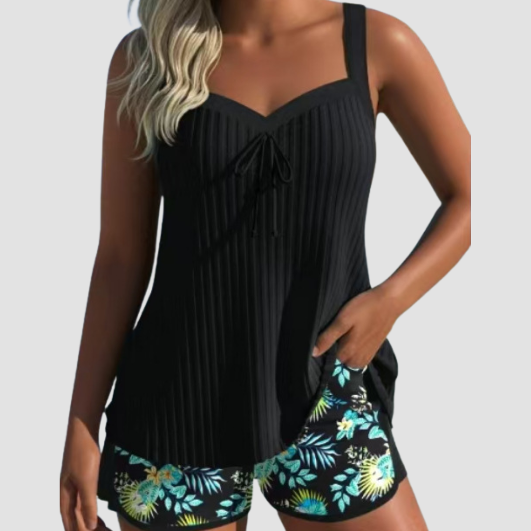 Carla | Costume da Bagno a Righe con Short da Spiaggia