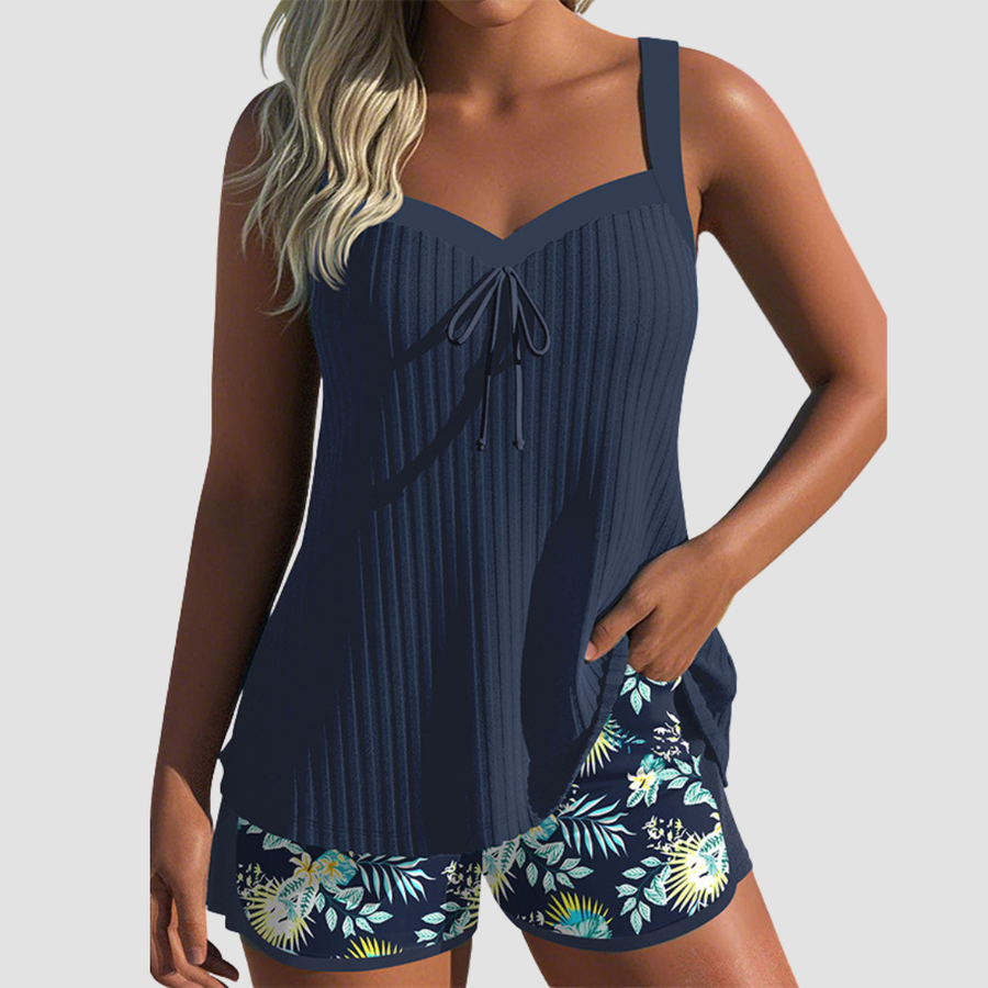 Carla | Costume da Bagno a Righe con Short da Spiaggia