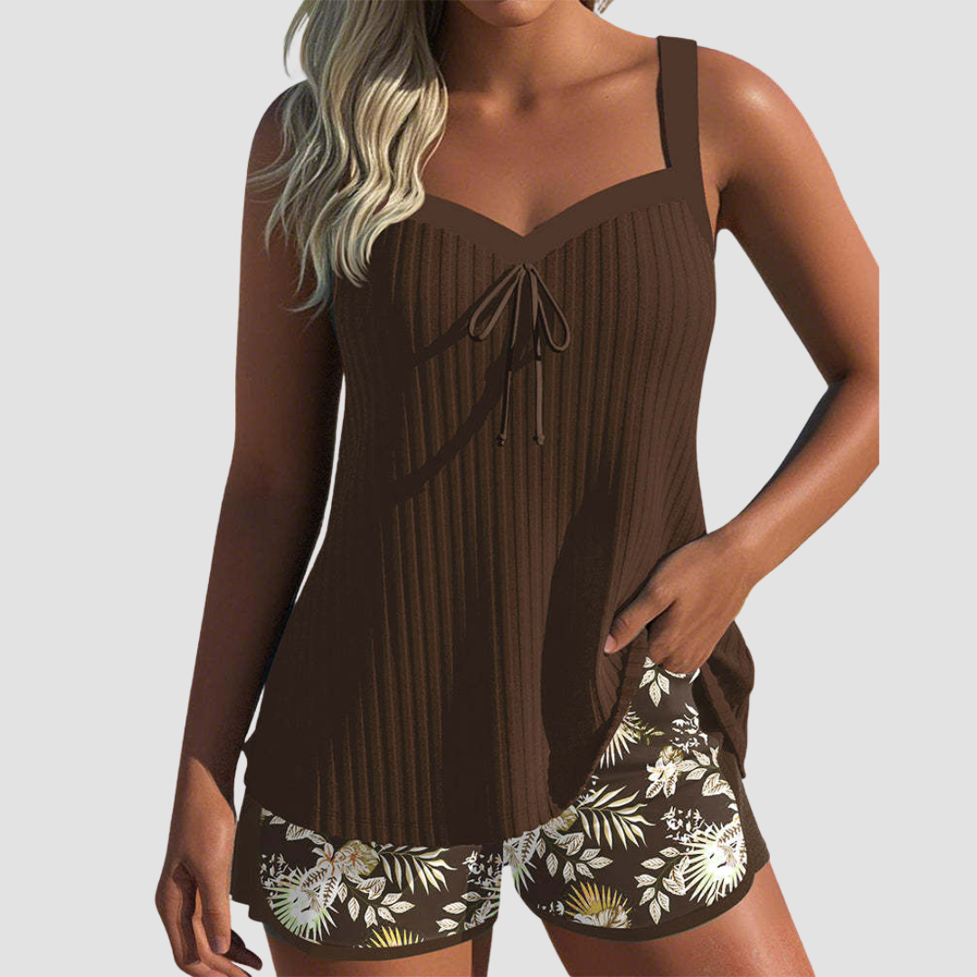 Carla | Costume da Bagno a Righe con Short da Spiaggia