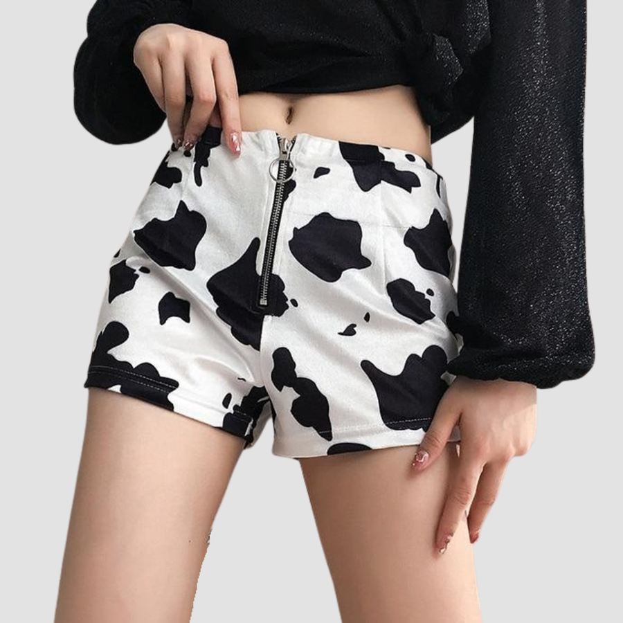 Novas | pantaloncini slim con cerniera stampa mucca