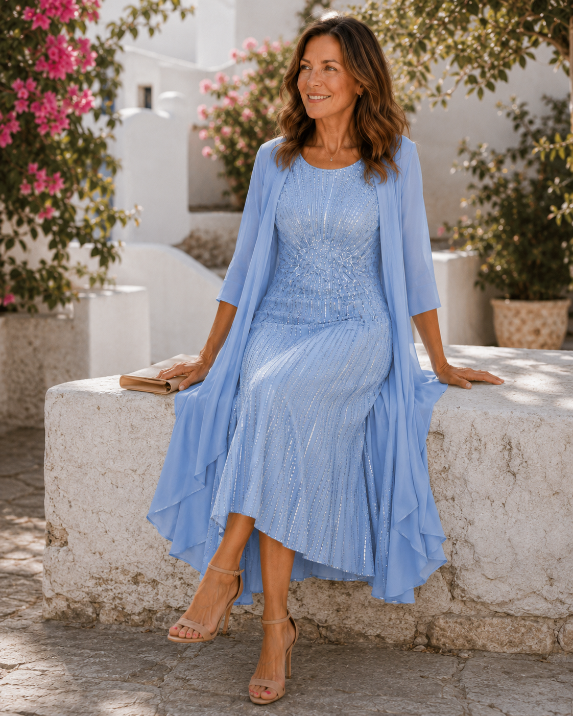 Celeste | Abito spolverino con paillettes