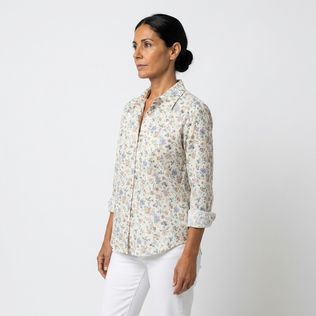 Elena - Blusa floral blanca delicada - vista lateral