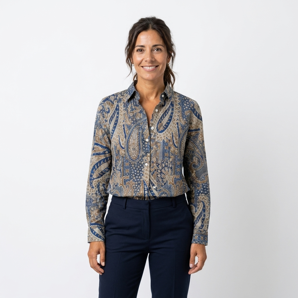 Noelia - Blusa paisley azul y beige - vista frontal