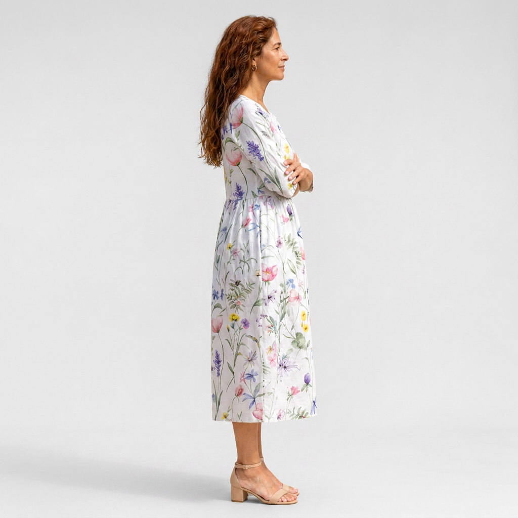 Vestido midi floral elegante - vista lateral