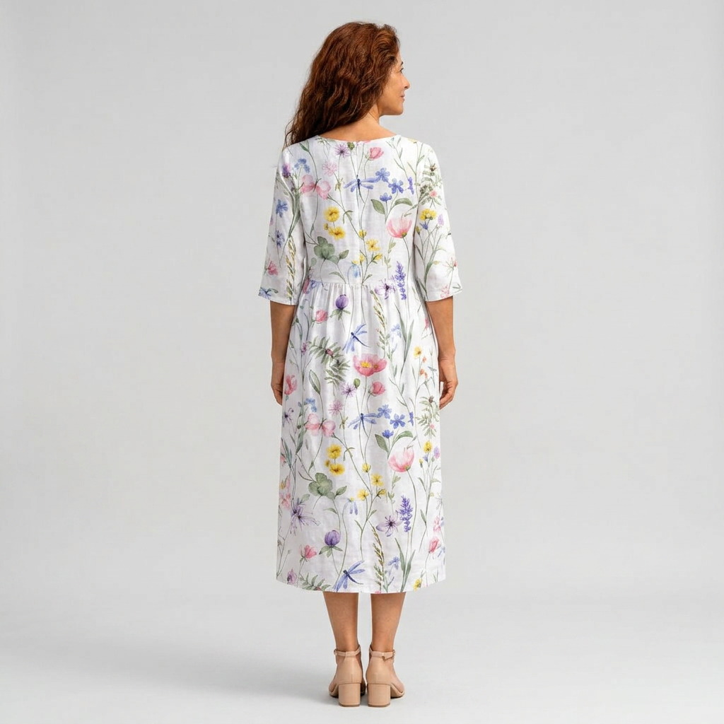 Vestido midi floral elegante - vista trasera