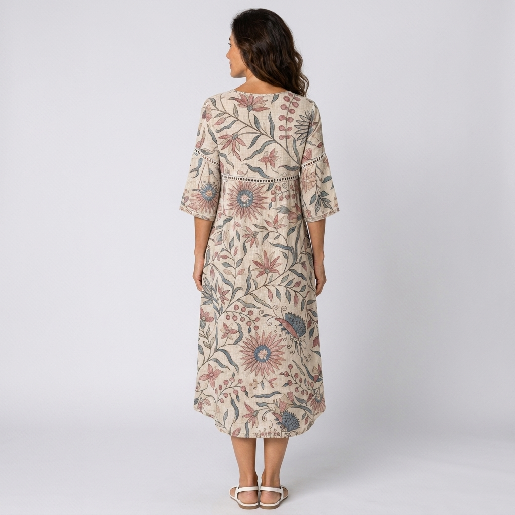 Vestido midi con estampado botánico - vista trasera
