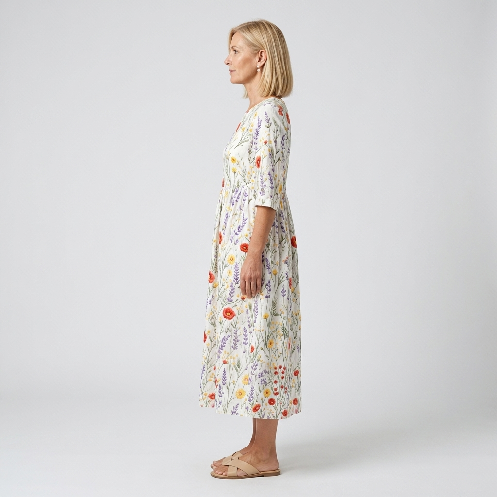 Vestido midi blanco con flores bordadas - vista lateral