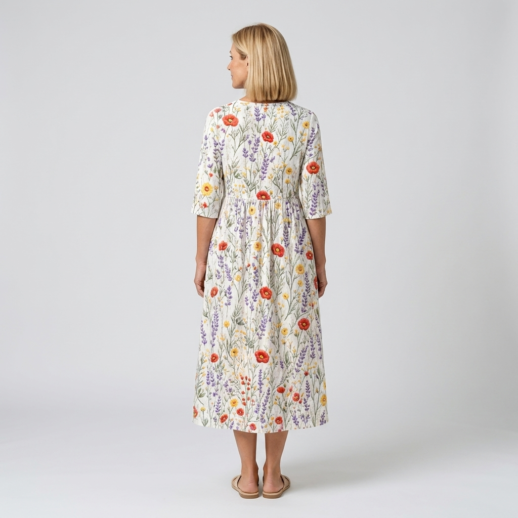 Vestido midi blanco con flores bordadas - vista trasera