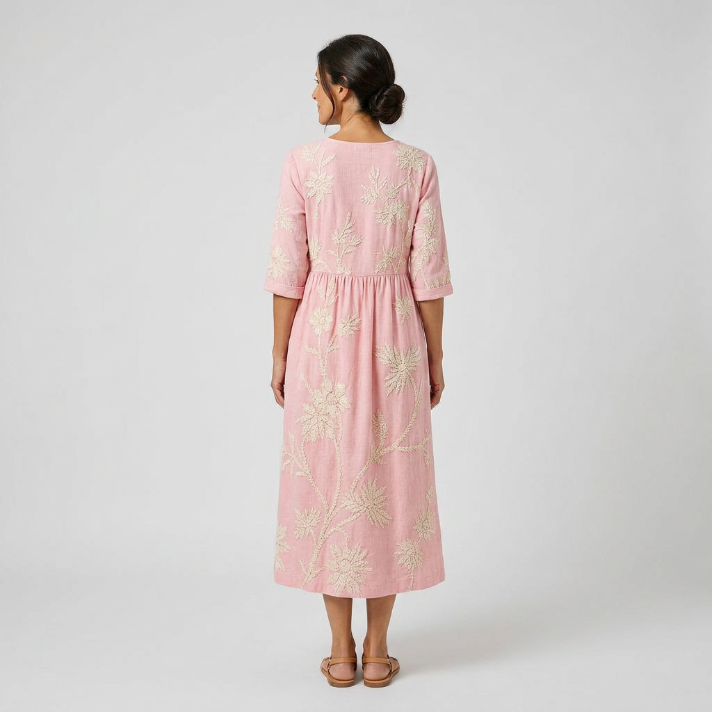 Vestido bordado floral - vista trasera