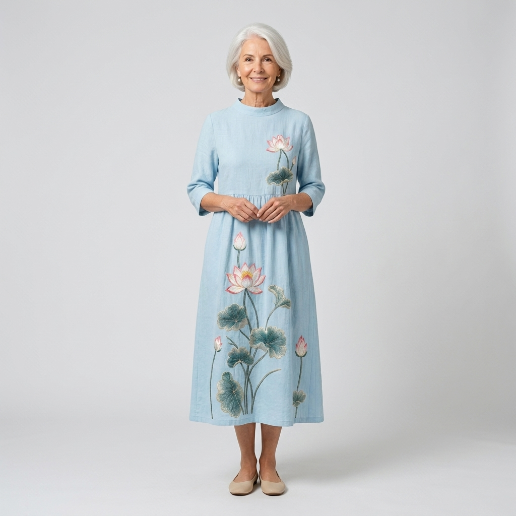 Vestido midi con bordados - vista frontal