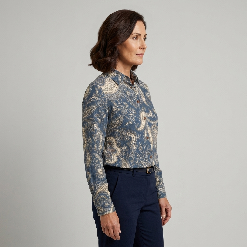 Inés - Blusa paisley azul petróleo - vista lateral