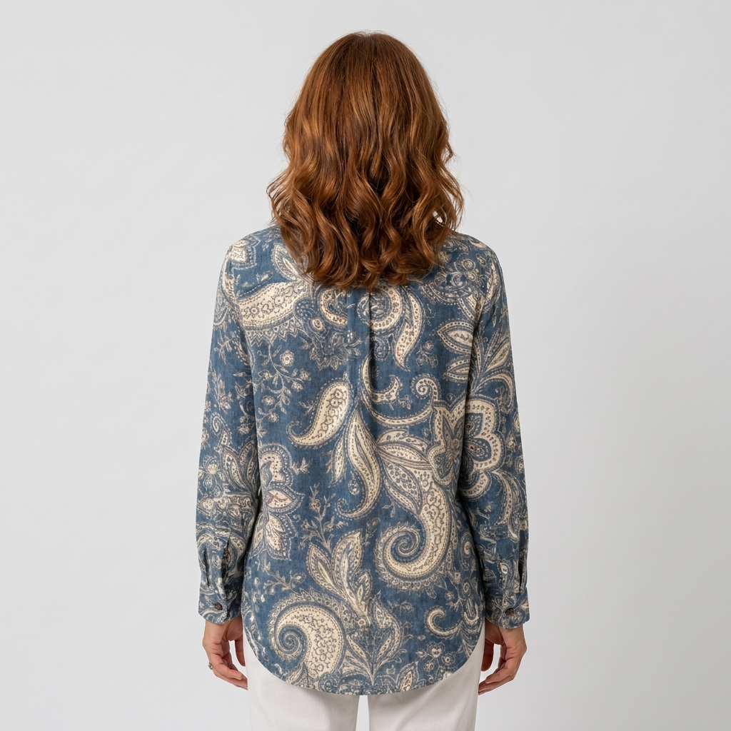 Inés - Blusa paisley azul petróleo - vista trasera