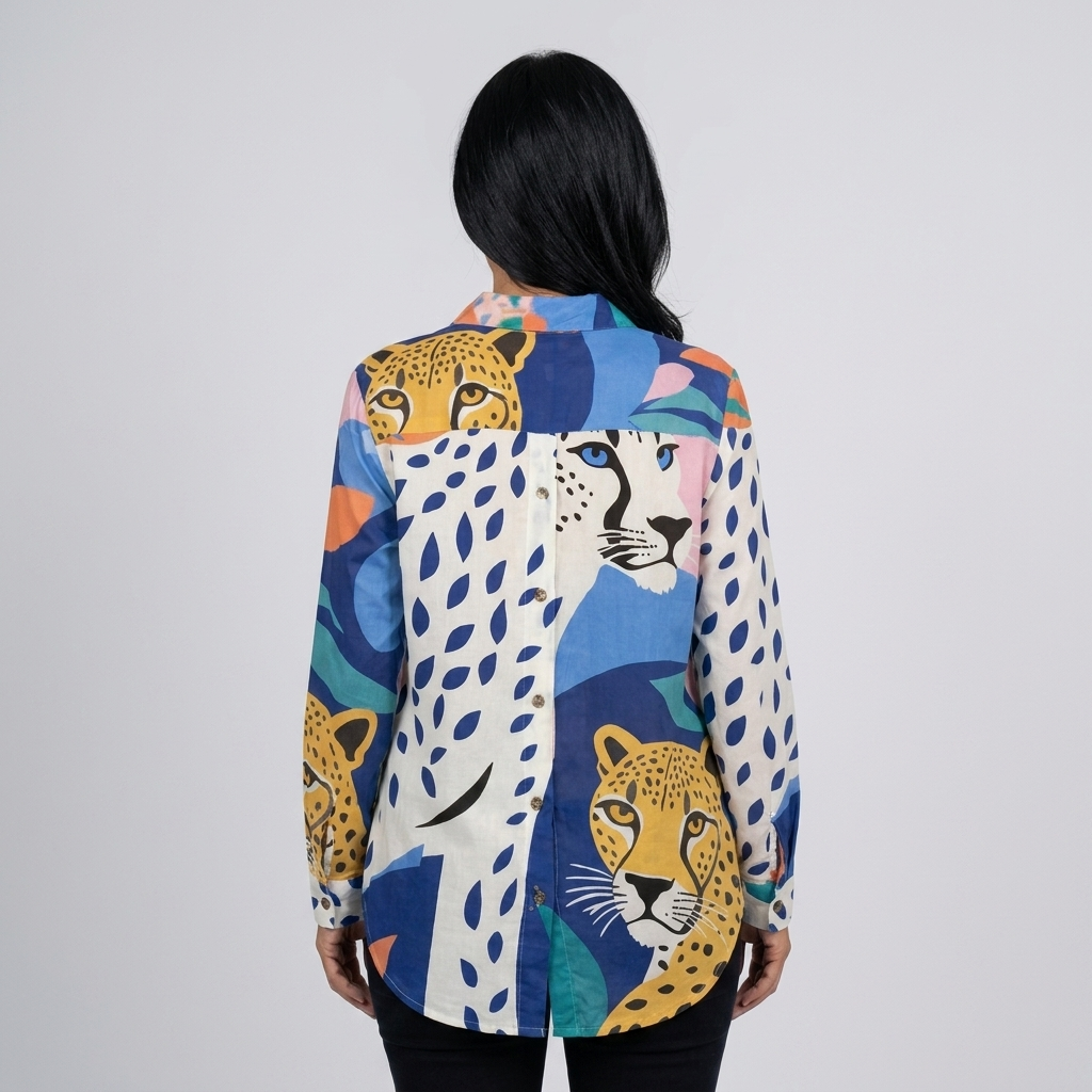 Leona - Blusa artística de leopardo - vista trasera