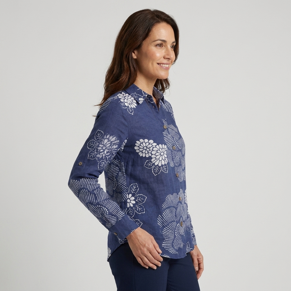 Marisol - Blusa geométrica azul marino - vista lateral