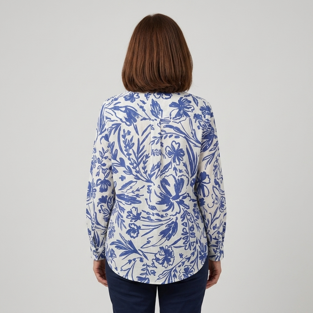 Clara - Blusa floral azul y blanca - vista trasera