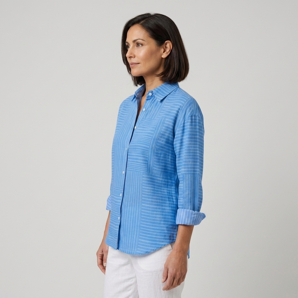 Azul - Blusa de rayas finas - vista lateral