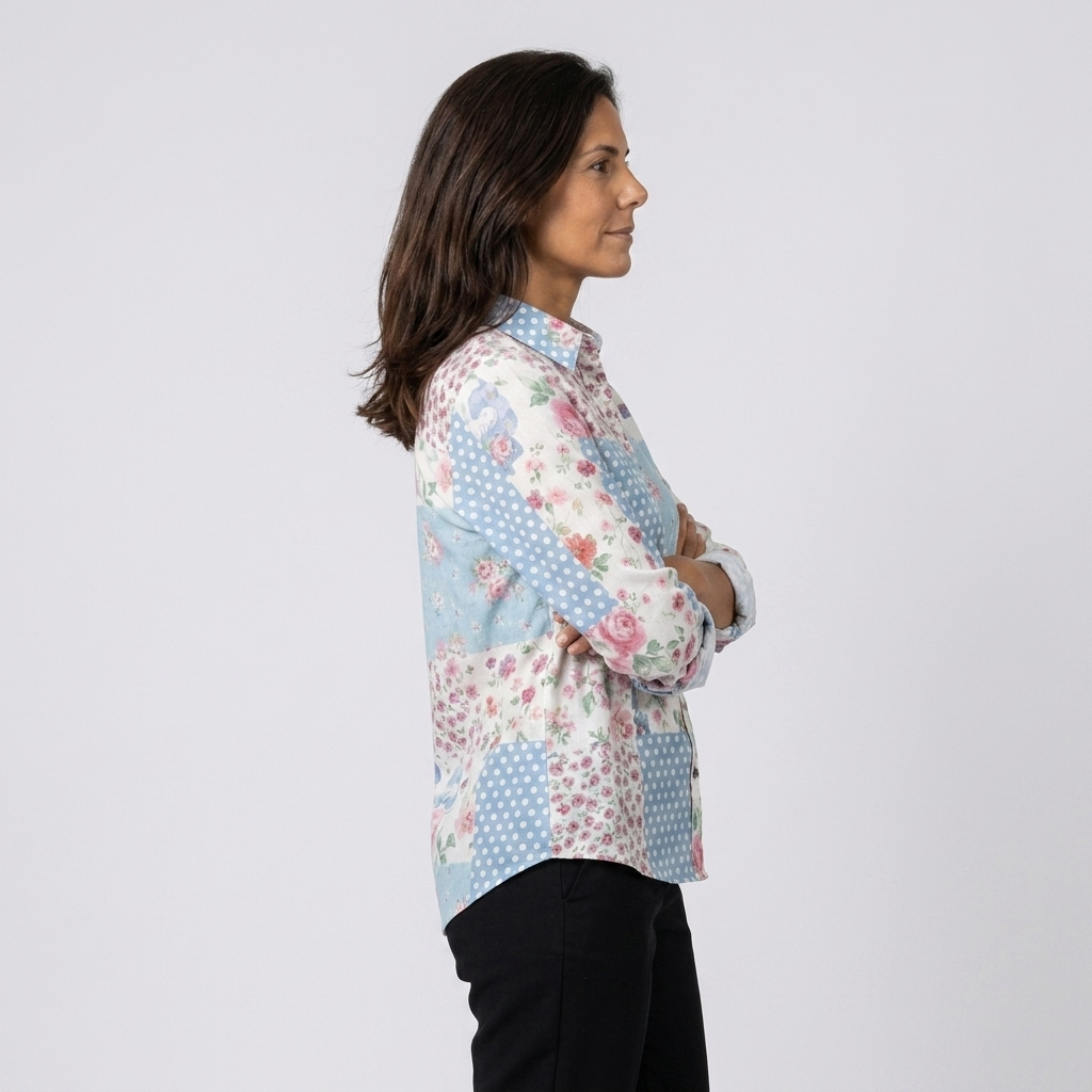 Aurora - Blusa abstracta rosa - vista lateral