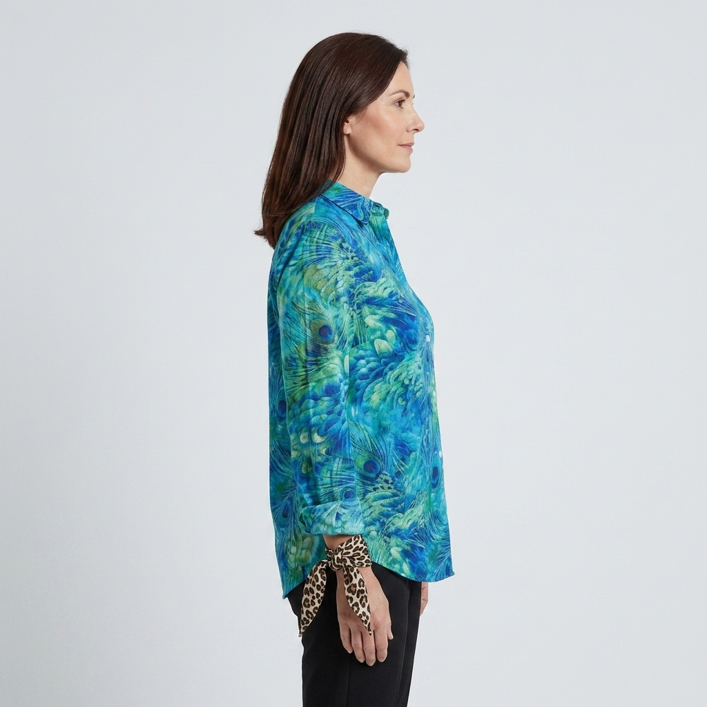 Esmeralda - Blusa con estampado de plumas de pavo real - vista lateral