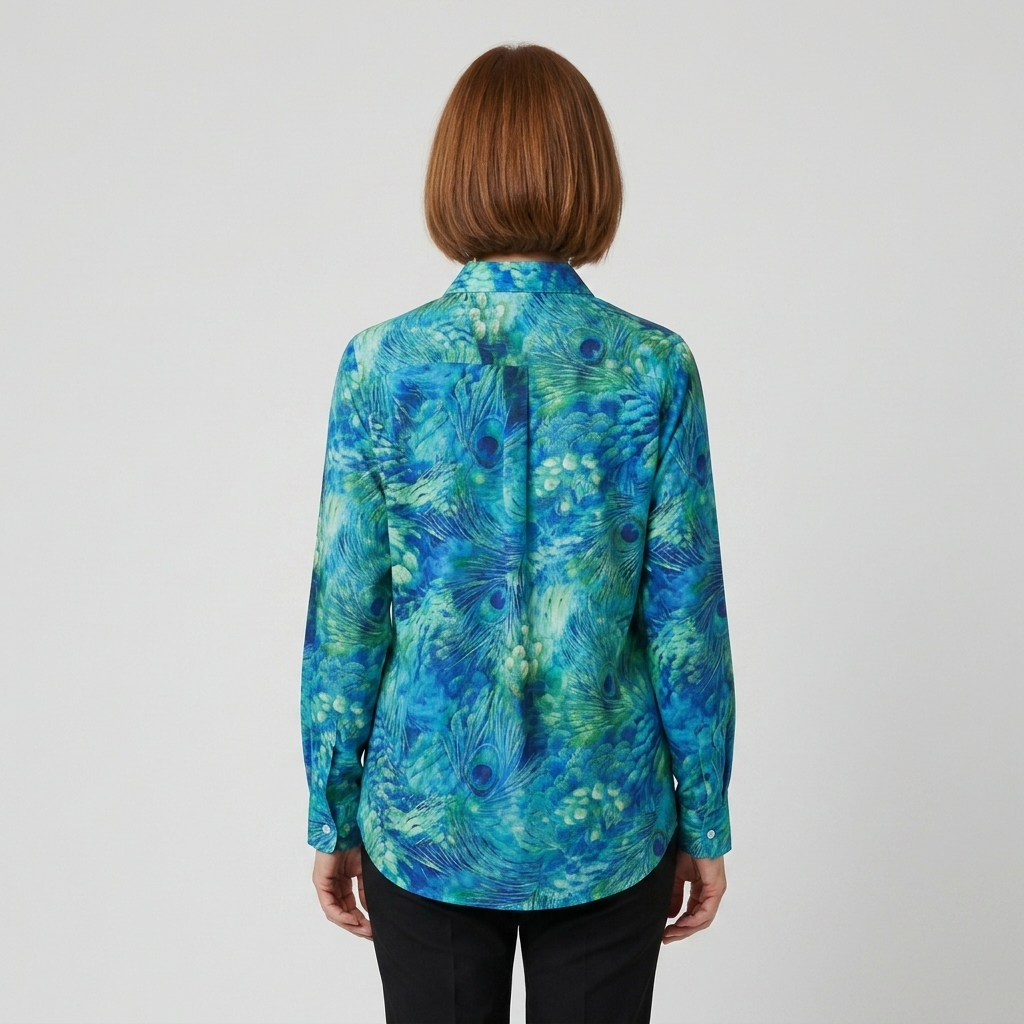Esmeralda - Blusa con estampado de plumas de pavo real - vista trasera
