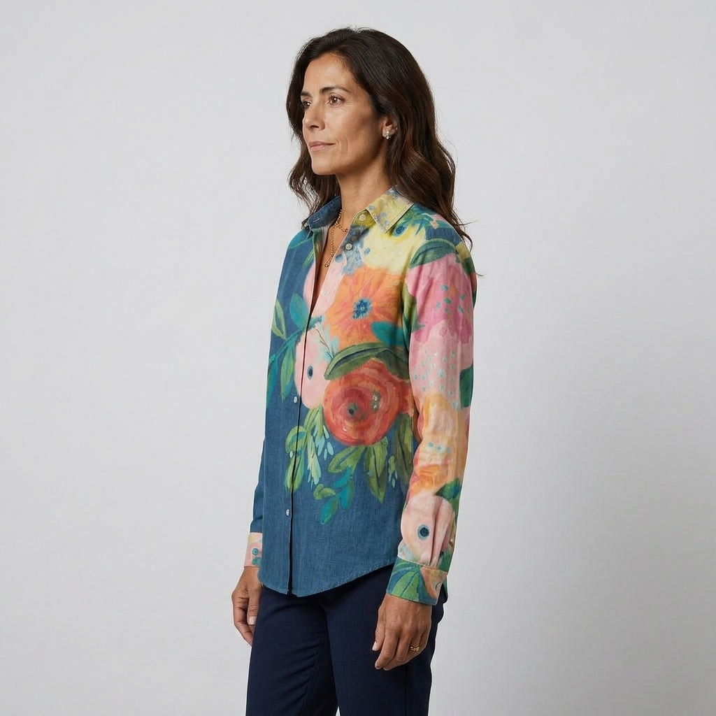 Camila - Blusa floral azul marino - vista lateral