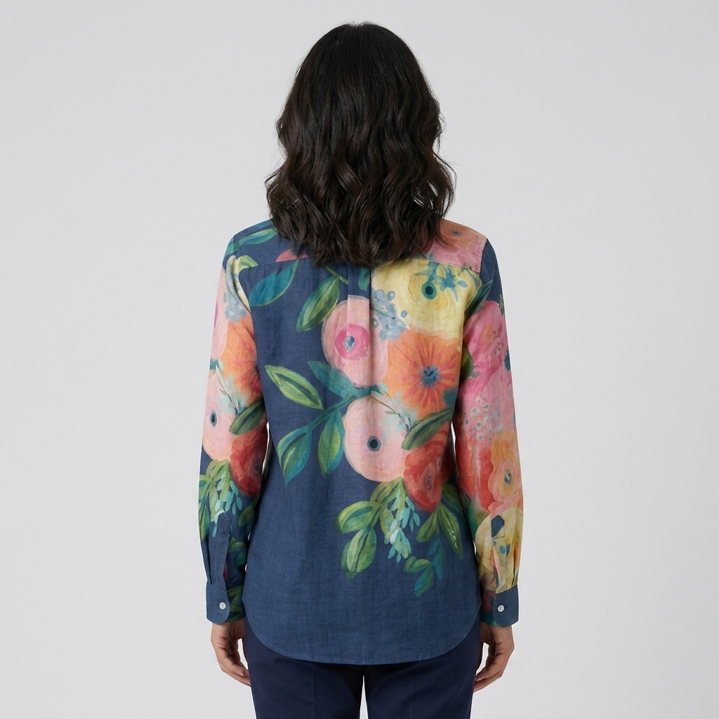 Camila - Blusa floral azul marino - vista trasera
